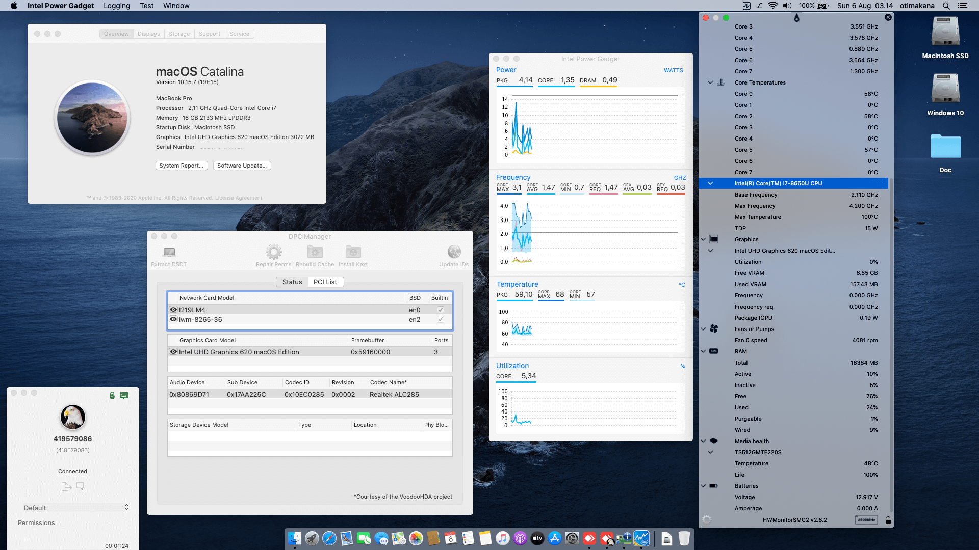 Success Hackintosh macOS Catalina 10.15.7 Build 19H15 in Lenovo Thinkpad X1 Carbon 6th Gen